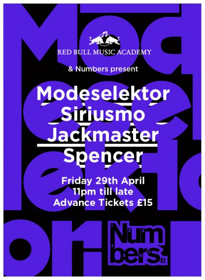 Numbers & Red Bull Music Academy present Modeselektor, Siriusmo, Jackmaster & Spencer Numbers & Red Bull Music Academy present Modeselektor, Siriusmo, Jackmaster & Spencer